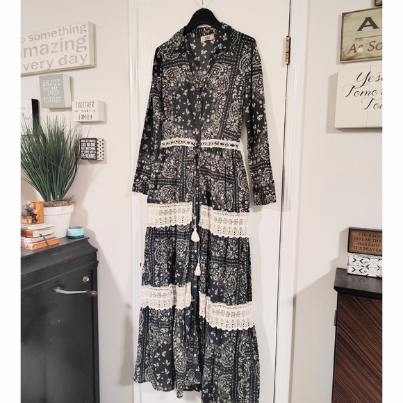 Italian Cotton Madame Urbana Bandana Print Maxi Dress Women's Medium Bohemian - Picture 2 of 12